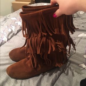 Tall fringe Minnetonka boots