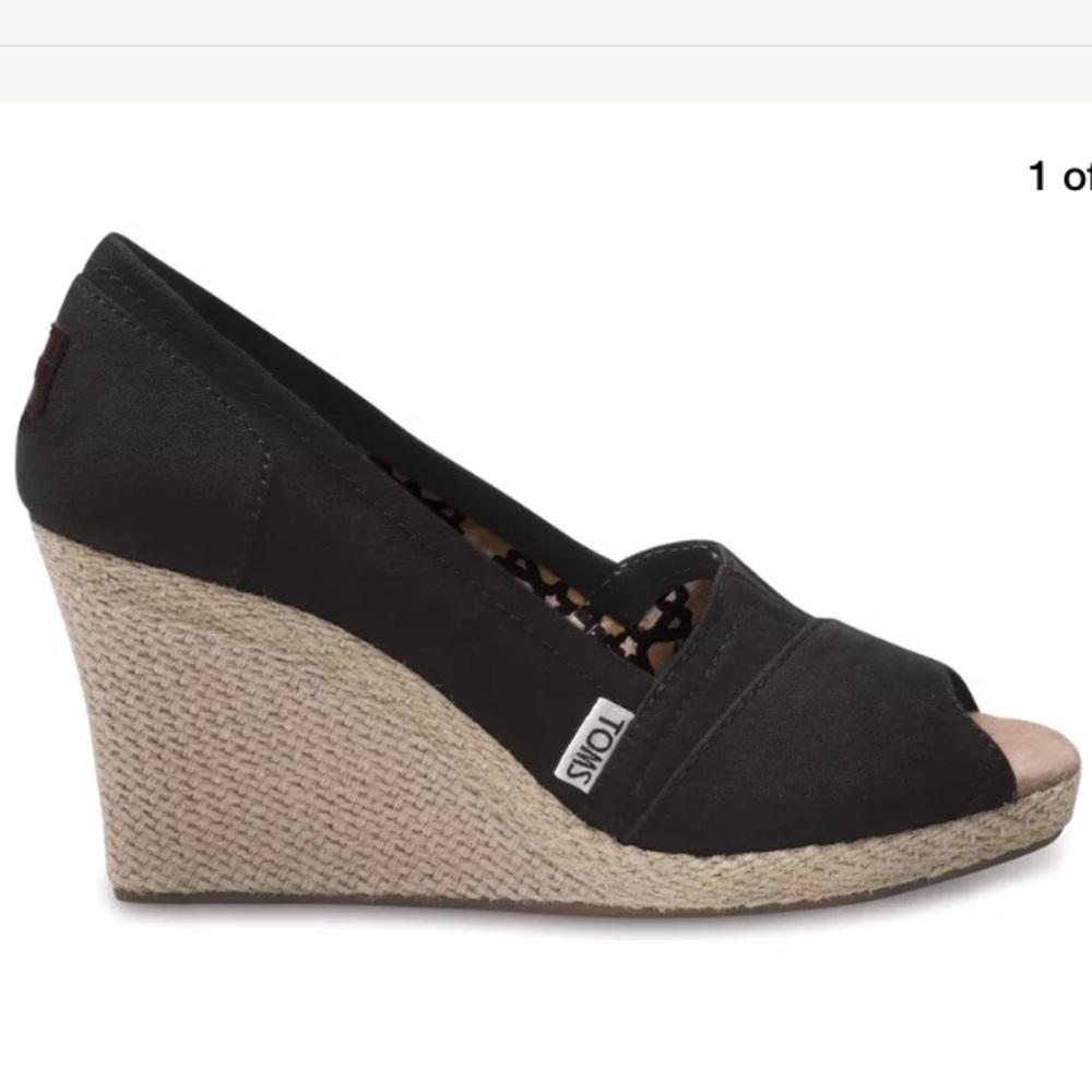 Toms Women's Black Canvas Wedge