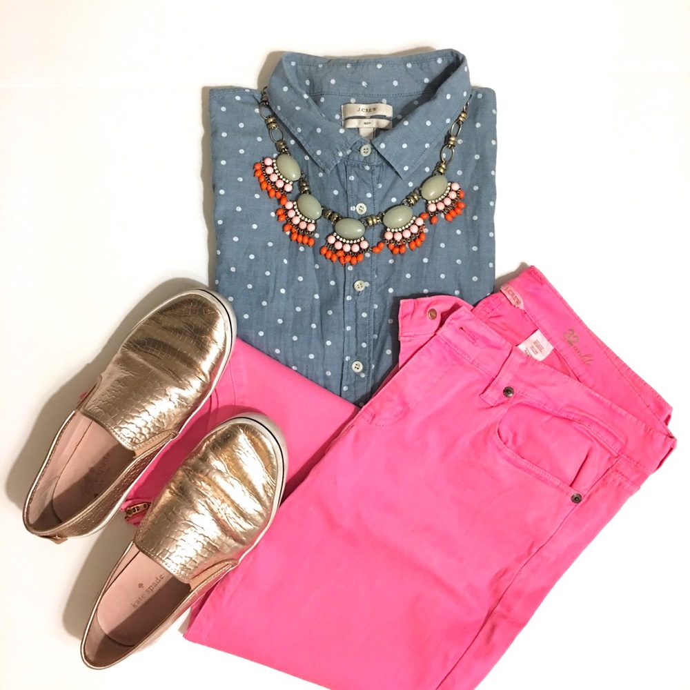 J. Crew Neon Pink Toothpick Ankle Crop Jeans