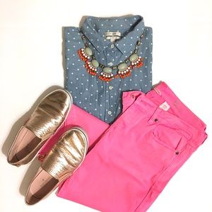 J. Crew Neon Pink Toothpick Ankle Crop Jeans