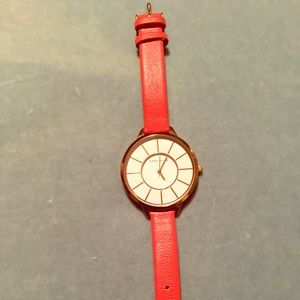 Anne Klein coral leather strap watch