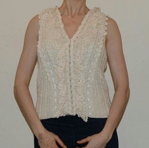 Oscar de la Renta Cream Crochet Blouse