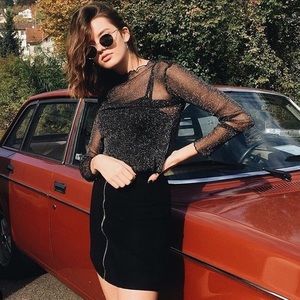 Black Corduroy Zipper Skirt