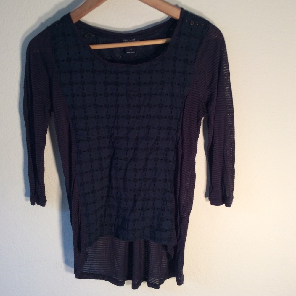 Lucky Brand Black/Blue Striped Lace Shirt Small