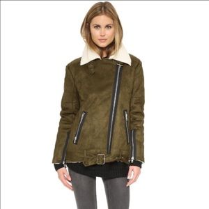 Sherpa-lined JOA moto jacket- faux suede