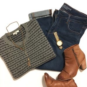 Madewell Grey and Black Fair Isle Sweater