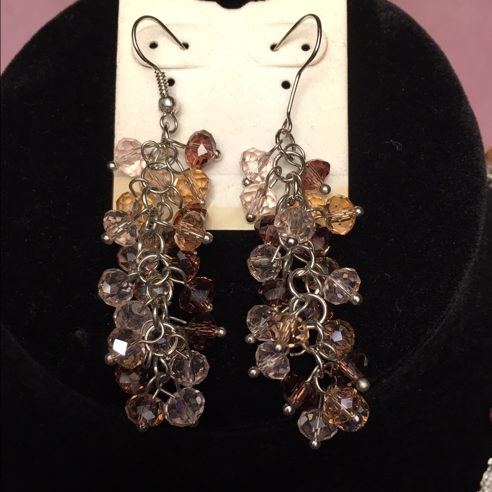 Brown multi color cut crystal dangle earrings