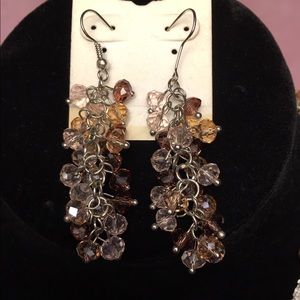 Brown multi color cut crystal dangle earrings