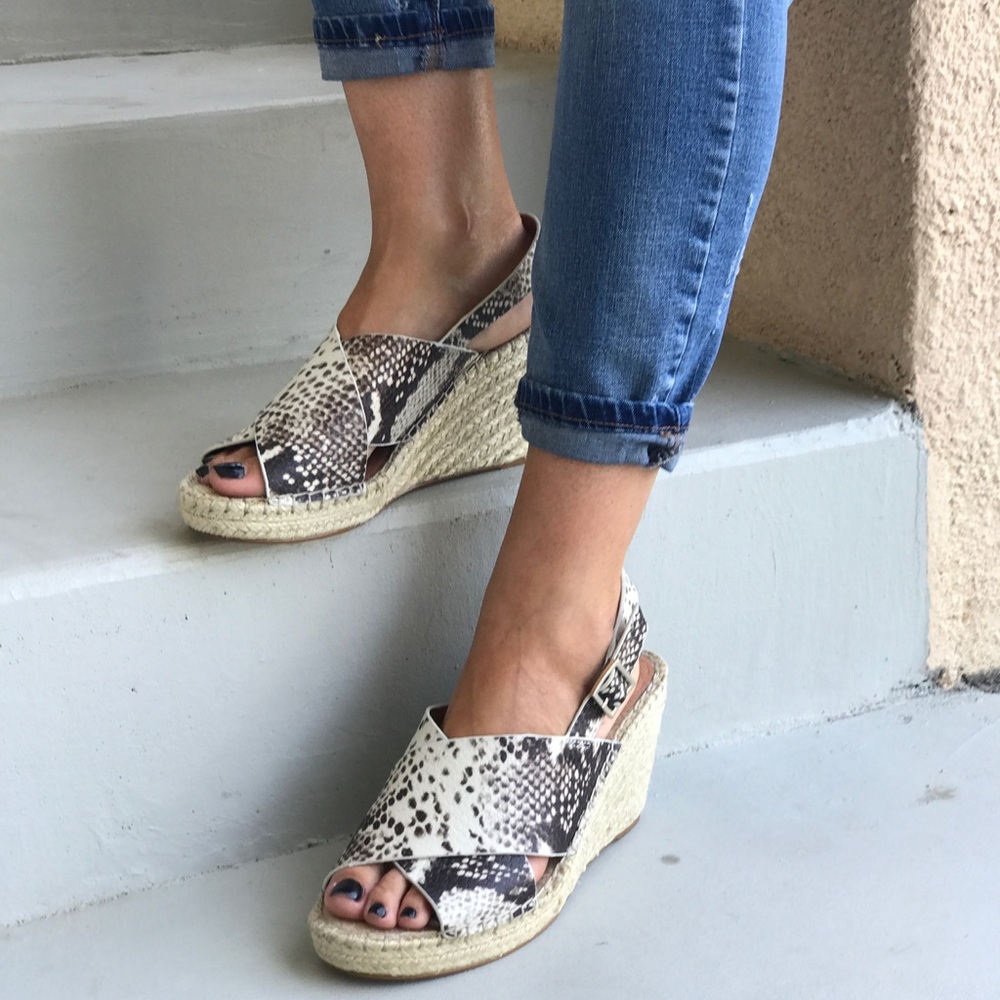 Leather Snake Print Slingback Espadrille Wedge - Picture 2 of 8