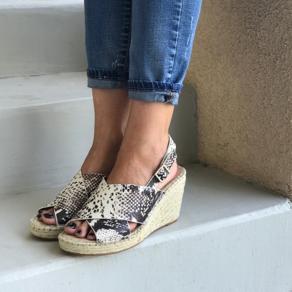 Leather Snake Print Slingback Espadrille Wedge - Picture 3 of 8