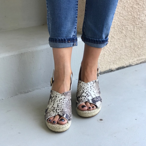 Leather Snake Print Slingback Espadrille Wedge - Picture 4 of 8