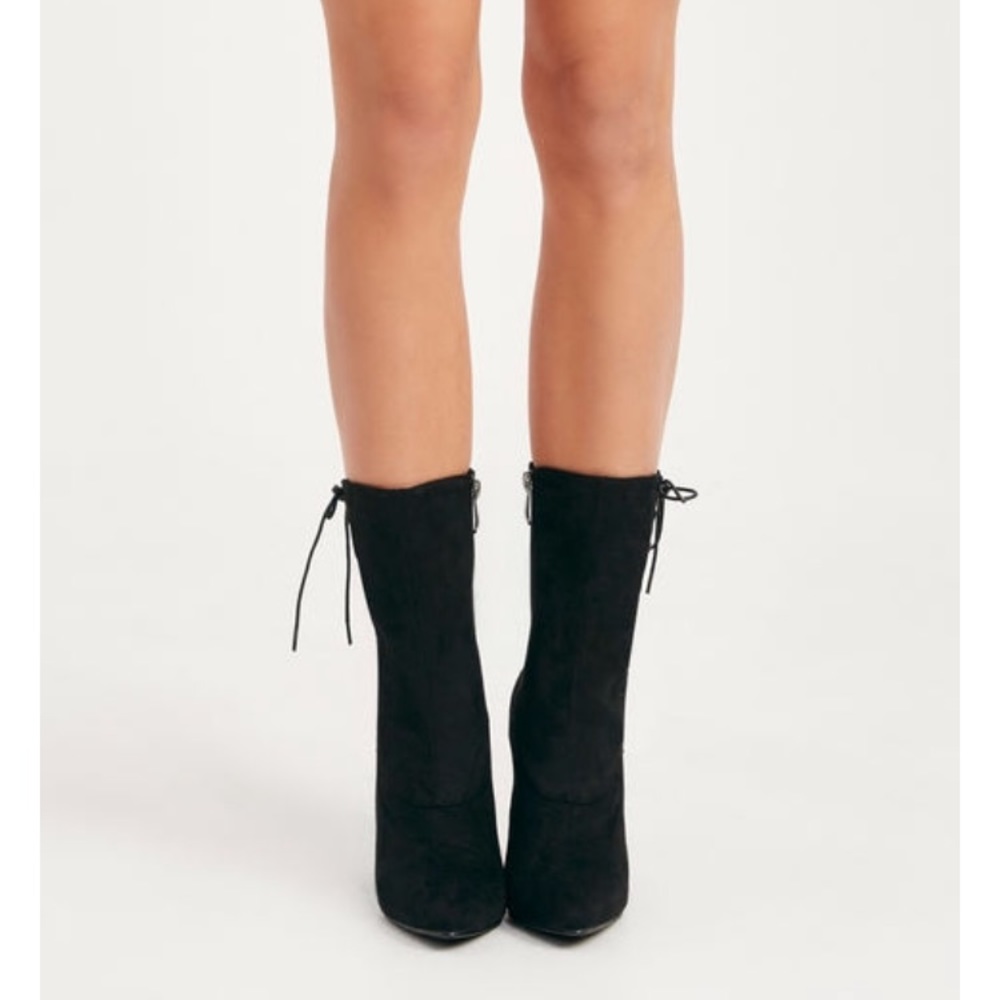 Black Suede Lace-Side Booties BRAND NEW