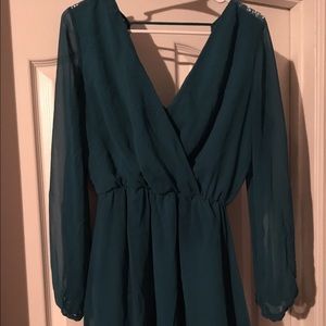 Teal long sleeves dress with lace detailing