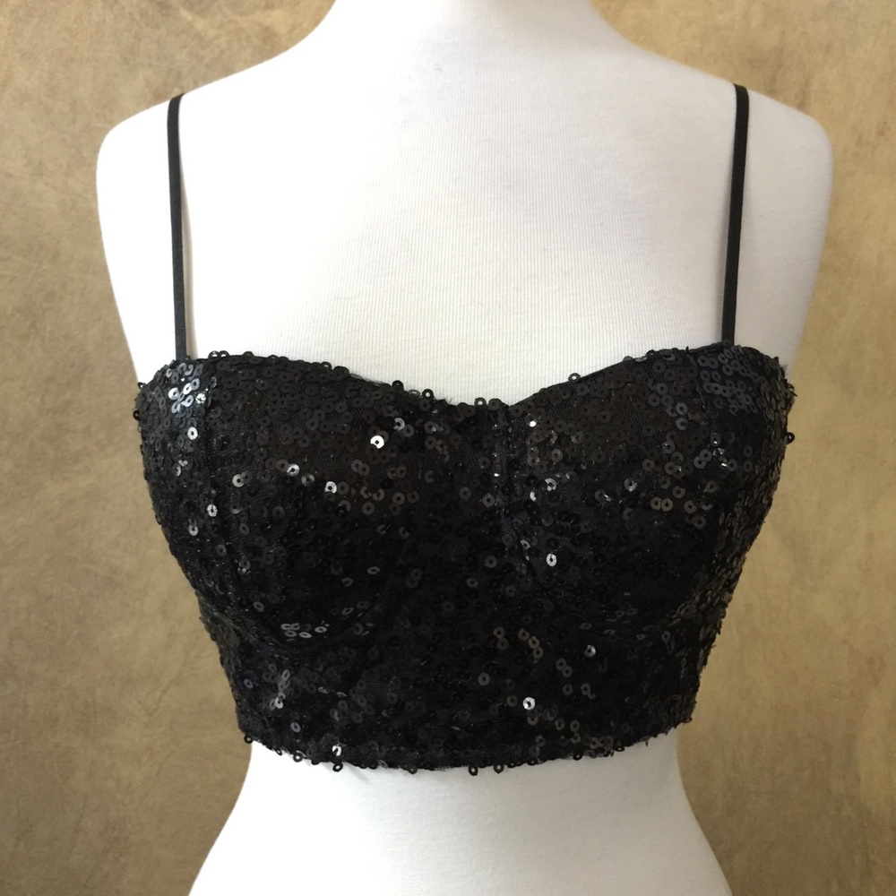 New black sequin crop top bustier