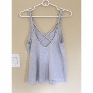 White and grey striped cross back tank