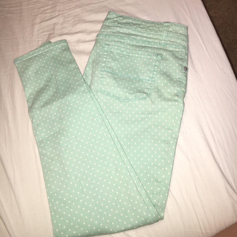 Light Blue And White Polka Dot Ankle Skinny Jeans
