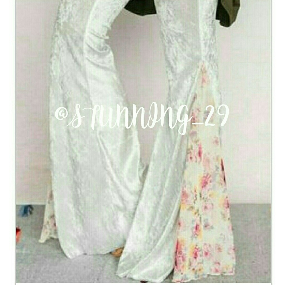 🆕VELVET BOHO BELL PANTS W/LACE INSERTS - Picture 4 of 8