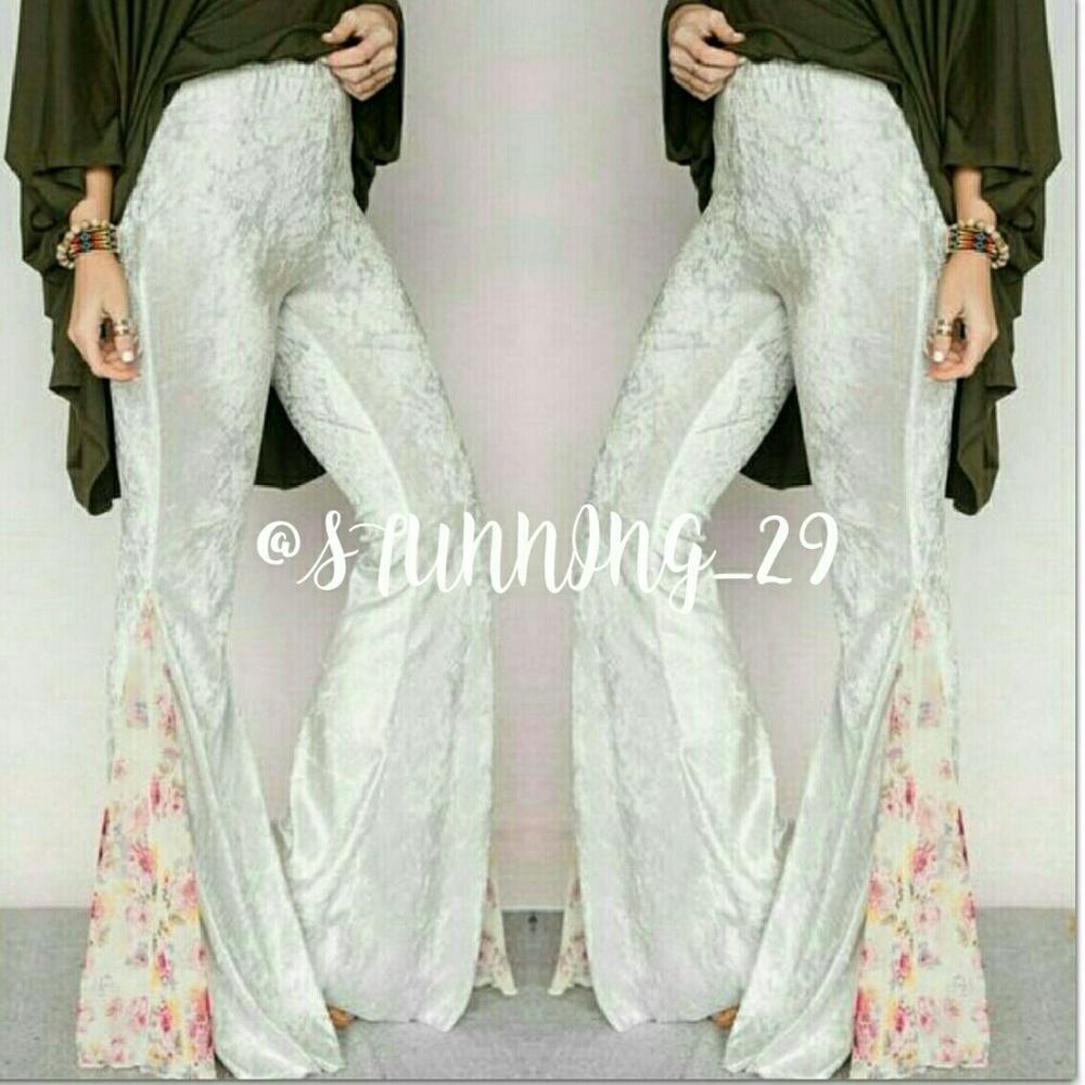 🆕VELVET BOHO BELL PANTS W/LACE INSERTS - Picture 2 of 8