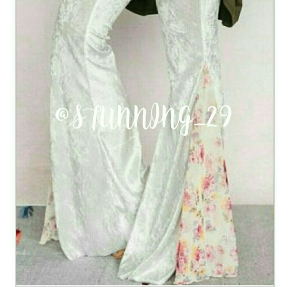 🆕VELVET BOHO BELL PANTS W/LACE INSERTS - Picture 4 of 8