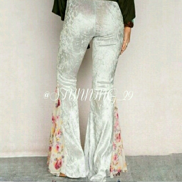 🆕VELVET BOHO BELL PANTS W/LACE INSERTS - Picture 3 of 8