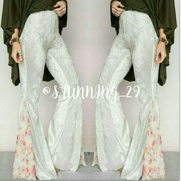 🆕VELVET BOHO BELL PANTS W/LACE INSERTS - Picture 2 of 8