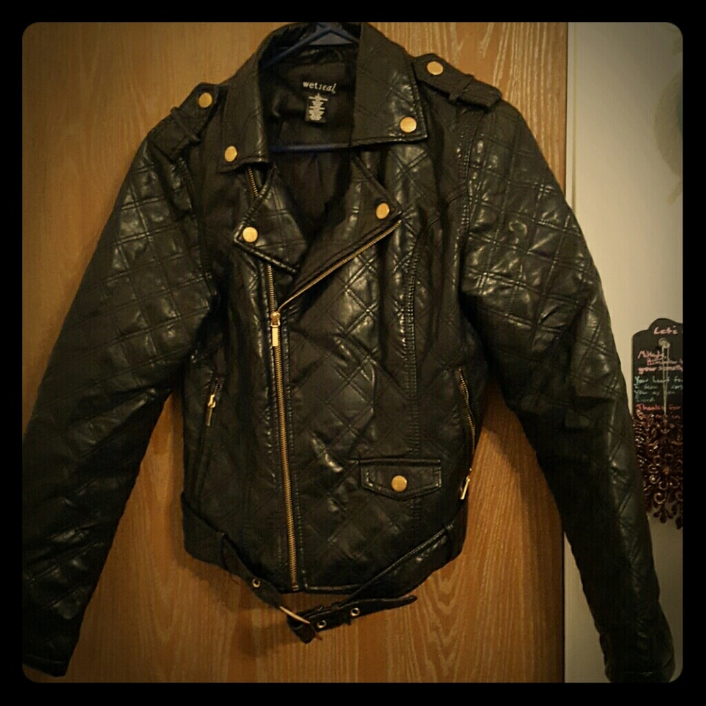 Black warm leather jacket