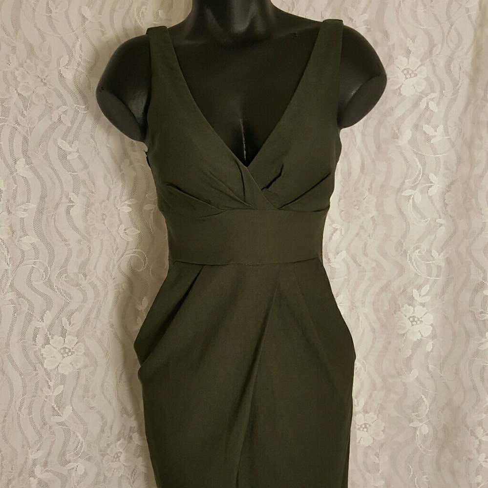 Olive Green City Studio Dress With Pockets