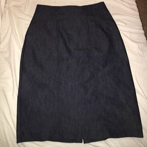 Halogen Dark Blue Denim Midi Pencil Skirt &Pockets