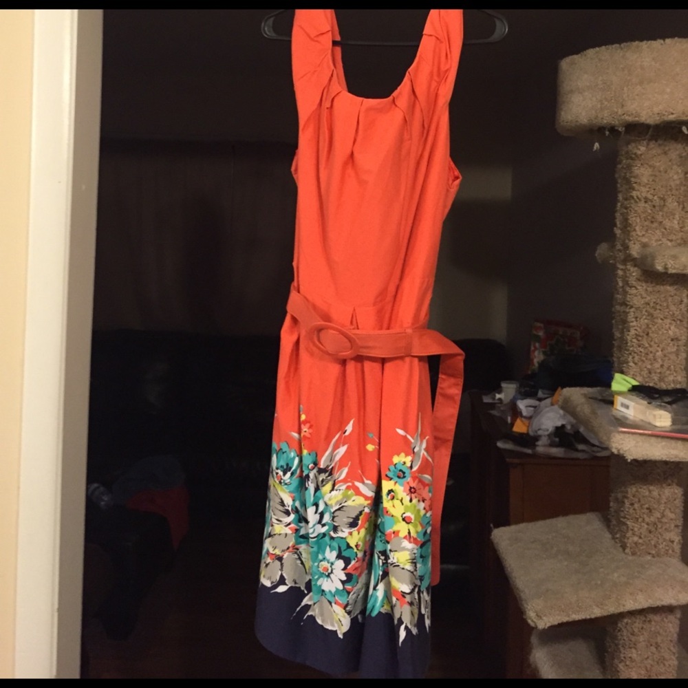 Coral summer dress with floral bottom