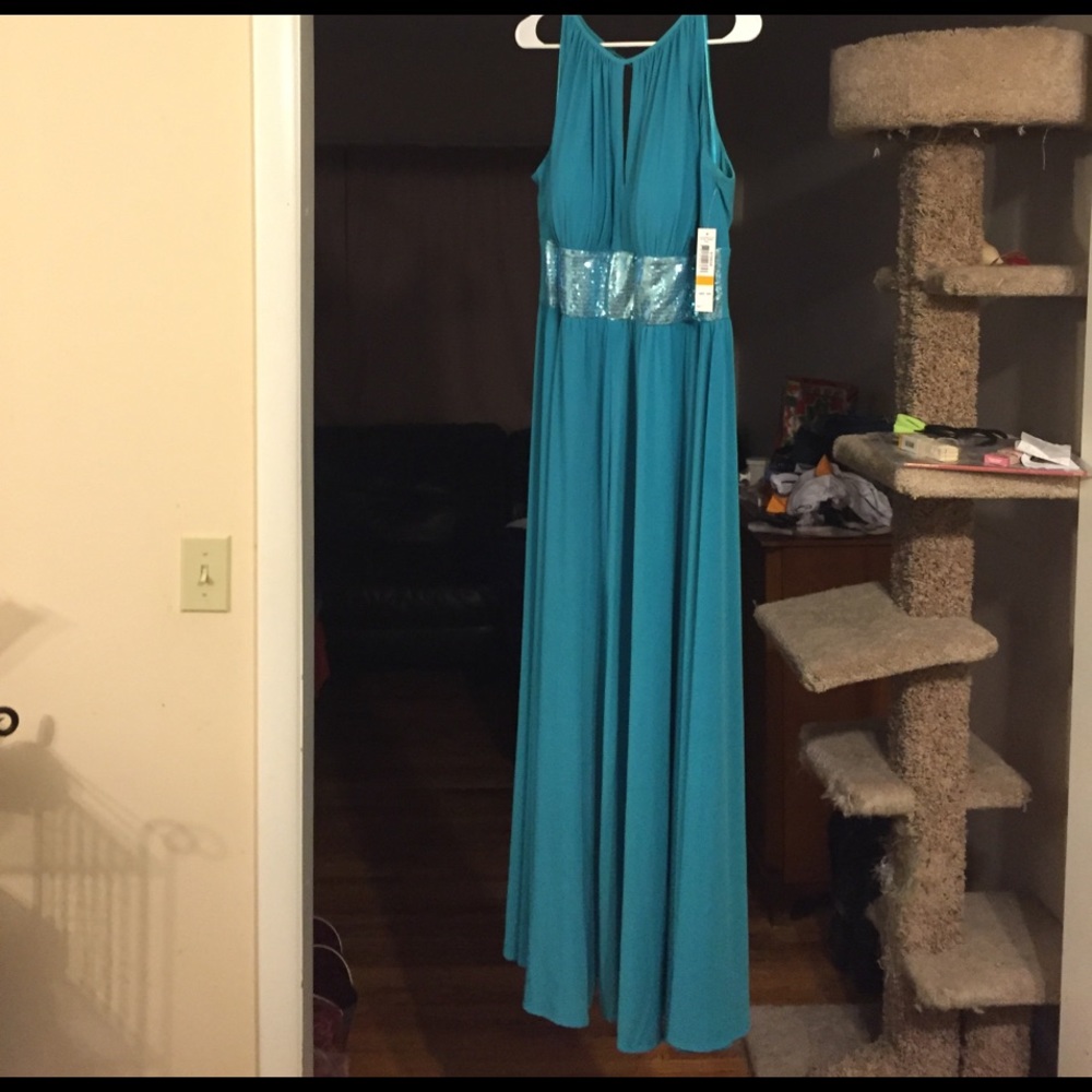 Turquoise long maxi dress with sequins