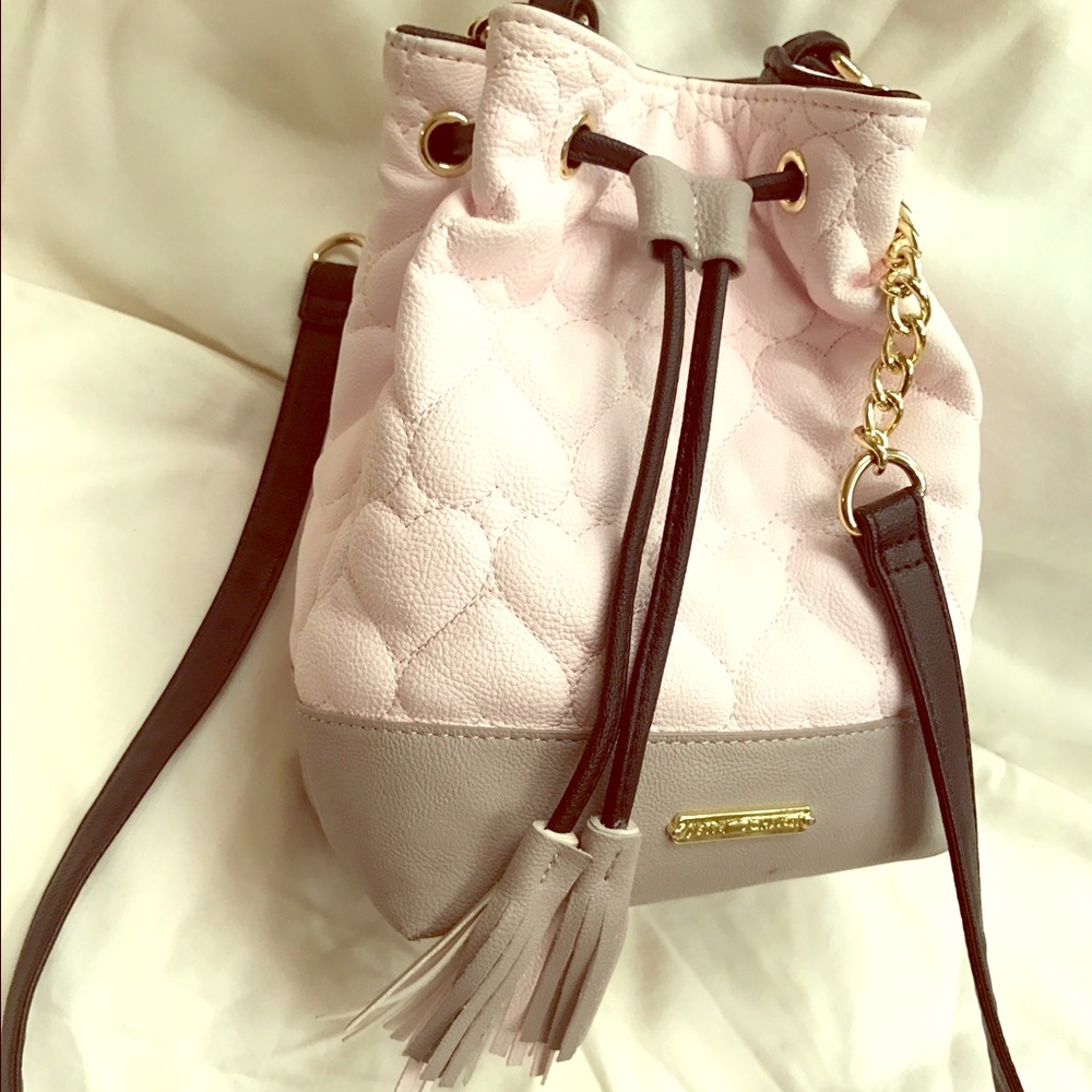 Betsey Johnson light pink, grey bag with gold