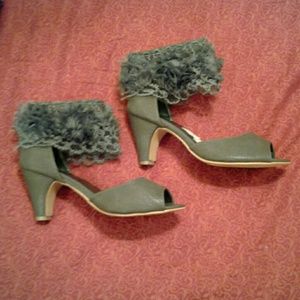 Open toe grey heels