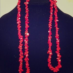 Long red coral necklace