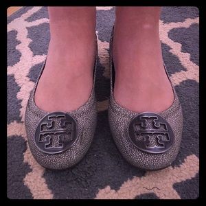 Tory Burch Gray Snakeskin Flats RARE