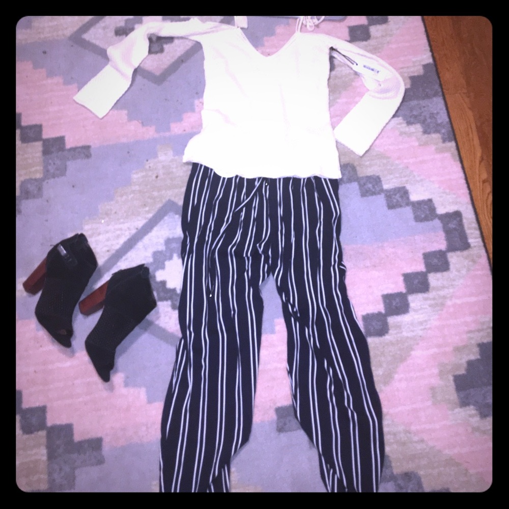 Navy and white drawstring trousers