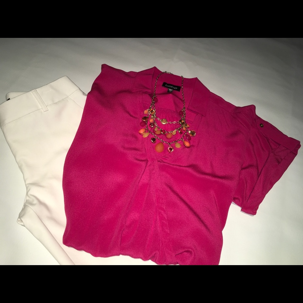 Bebe Short Sleeve Chiffon Bodysuit