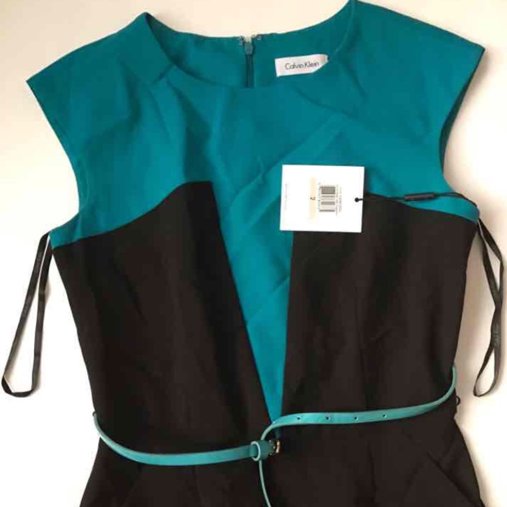 Calvin Klein Lagoon & Black Career Dress Size 2 - Picture 3 of 7