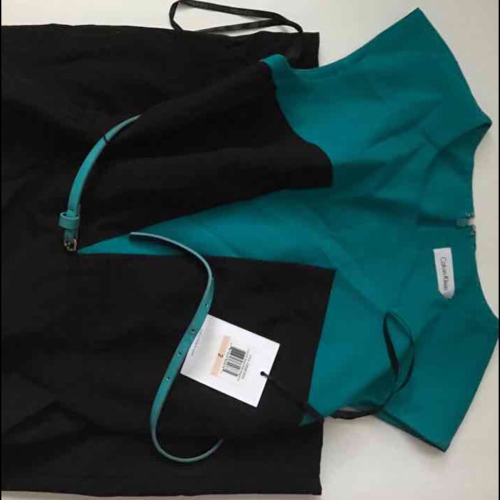 Calvin Klein Lagoon & Black Career Dress Size 2 - Picture 4 of 7