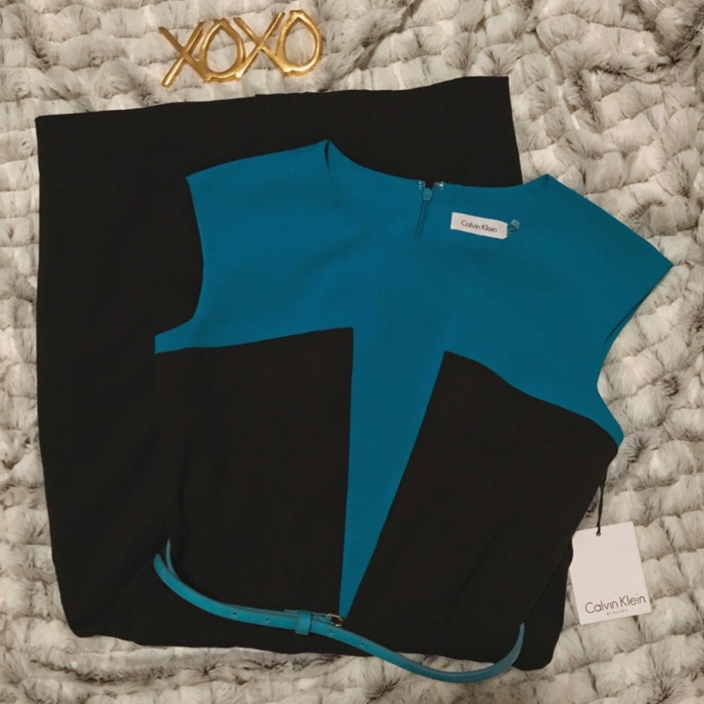 Calvin Klein Lagoon & Black Career Dress Size 2 - Picture 2 of 7