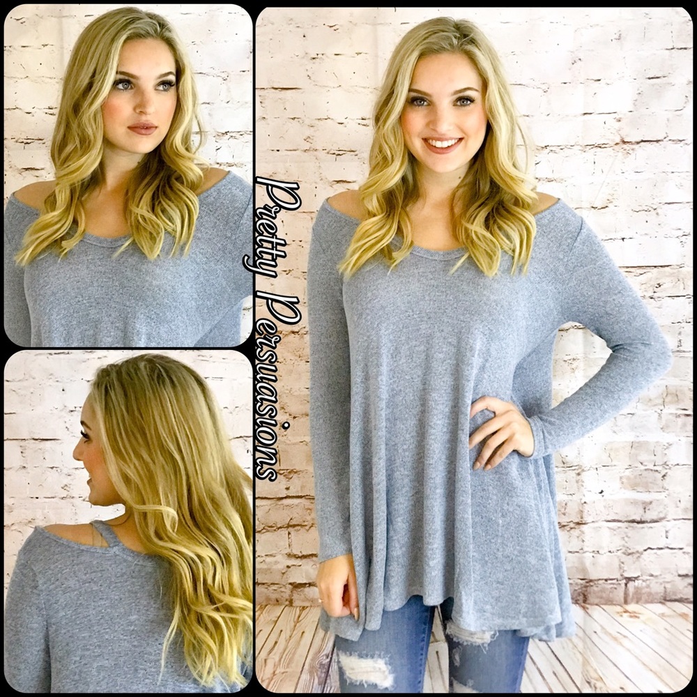 NWT Gray Cold Shoulder Relaxed Slub Knit Top - Picture 4 of 4