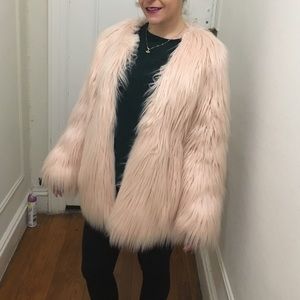 Blush pink faux fur coat!