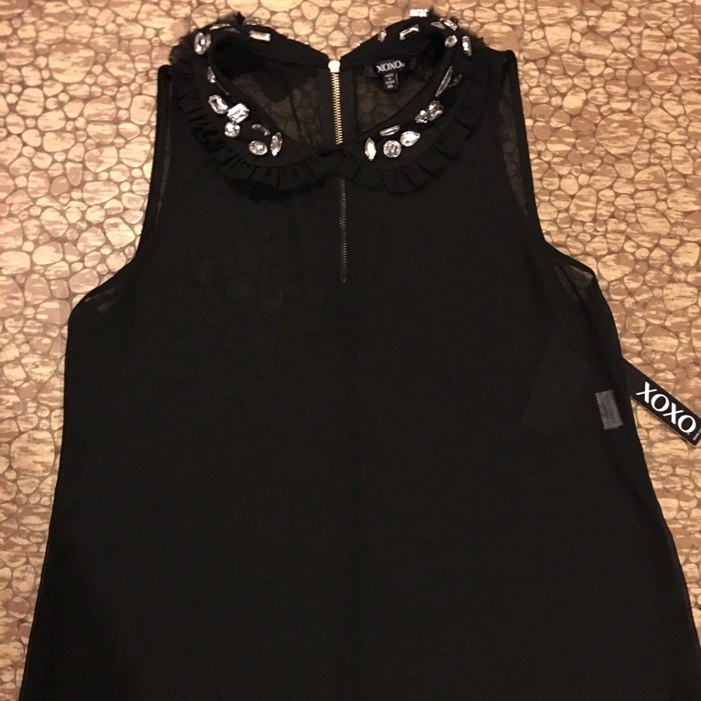 XOXO SHEER RHINESTONE NWT $49 BLACK SLEEVELESS TOP