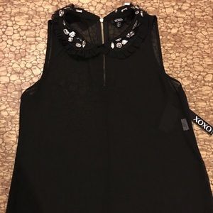 XOXO SHEER RHINESTONE NWT $49 BLACK SLEEVELESS TOP