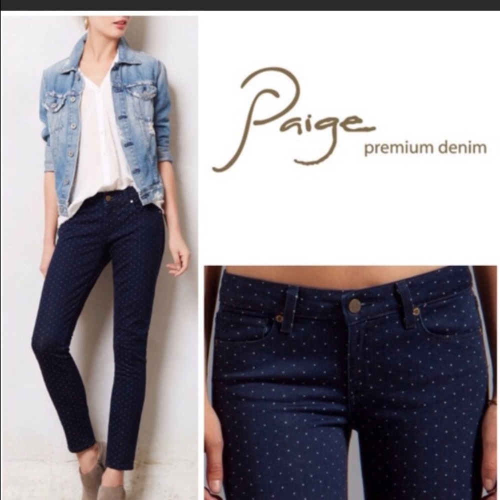 Paige Navy Pin-Dot Verdugo Ankle Skinny Jeans