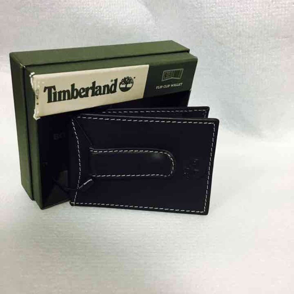 Timberland Mens Leather Flip Clip Black Wallet