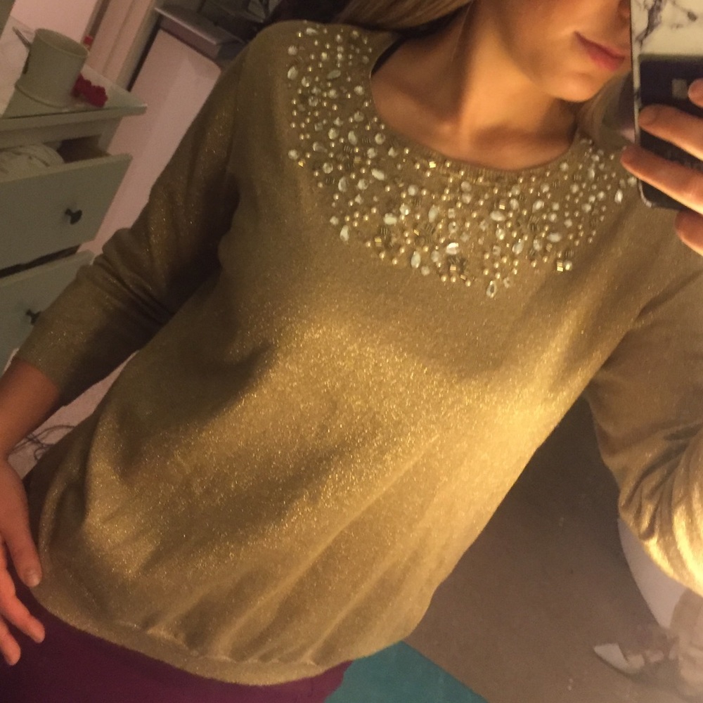 Gold sweater with beaded detail