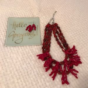 Red coral necklace and earrings