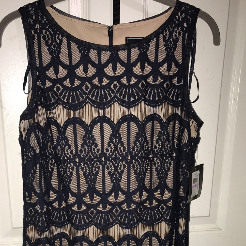 6) Navy Blue Lace Dress Lined Nude Slip