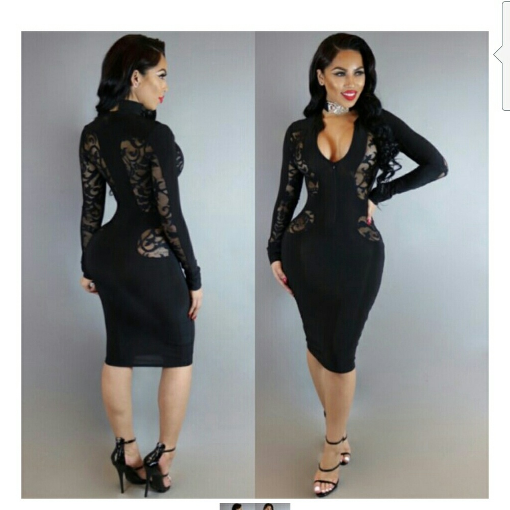 Black and lace midi dress