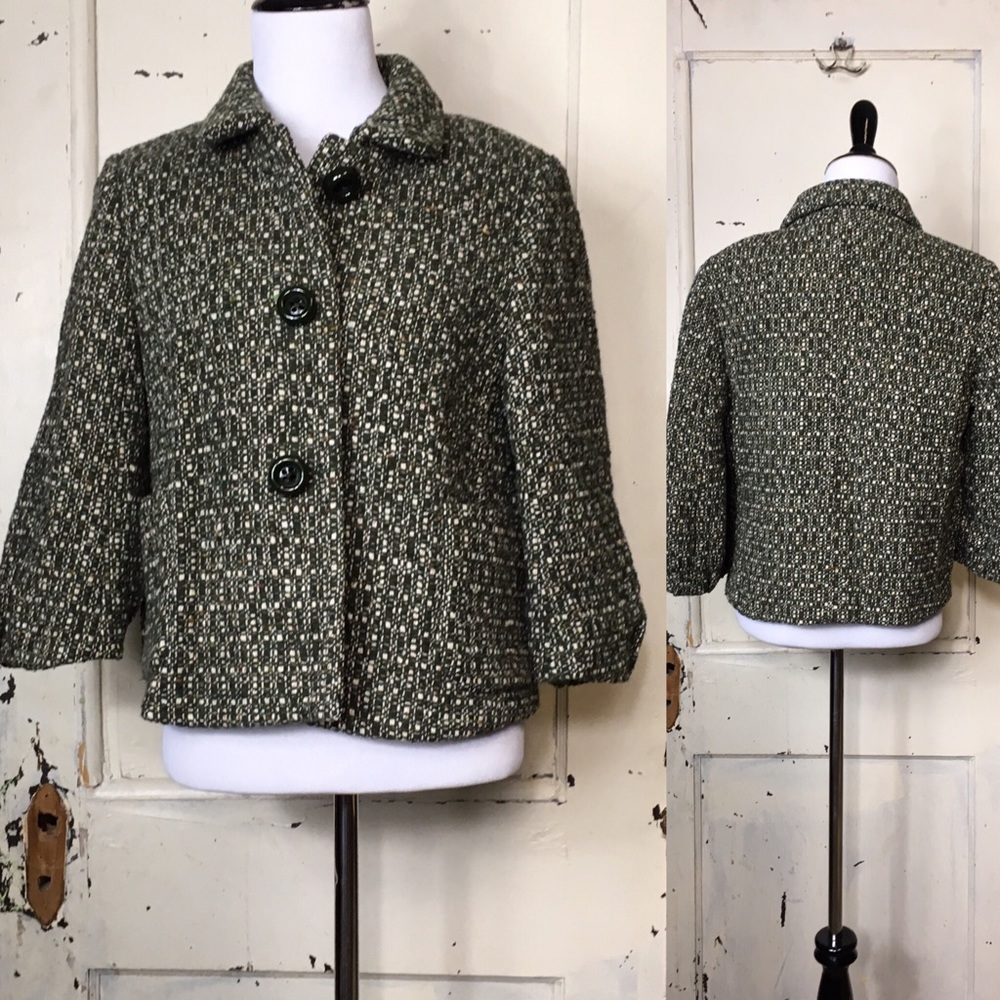 J Crew Green/White Tweed Jacket